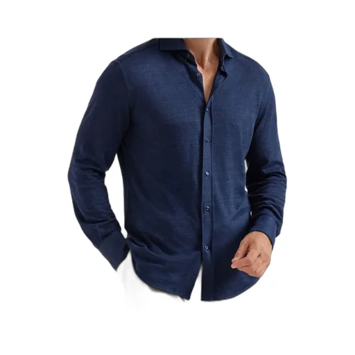 Brunello Cucinelli Spread Collar Mlange Jersey Shirt