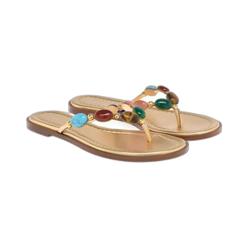Stone-Detailing Metallic Flip Flop