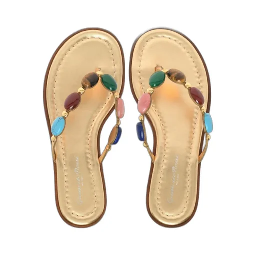 Stone-Detailing Metallic Flip Flop