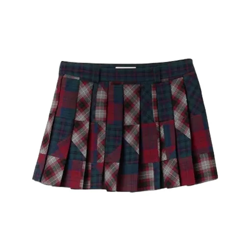 Pleated Plaid Patchwork Miniskirt