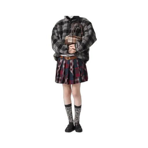Pleated Plaid Patchwork Miniskirt