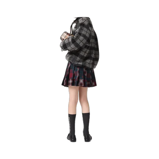 Pleated Plaid Patchwork Miniskirt