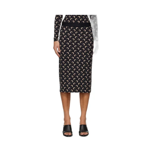Black Moon Printed Jersey Midi Skirt