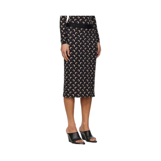 Black Moon Printed Jersey Midi Skirt