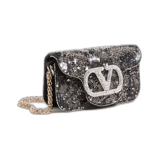 Valentino Loc Embellished Foldover Top Small Shoulder Bag