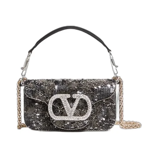 Valentino Loc Embellished Foldover Top Small Shoulder Bag