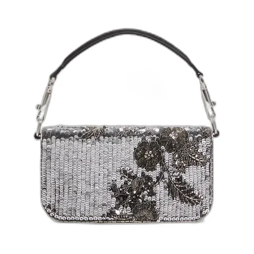 Valentino Loc Embellished Foldover Top Small Shoulder Bag