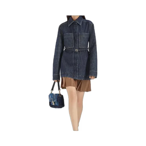 Blue Flocked Denim Bag With Night Butterfly Embroidery