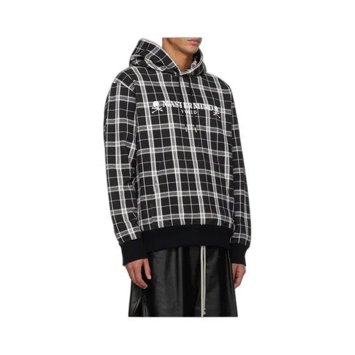 Terry Cloth Plaid Hooded Sweatshirt