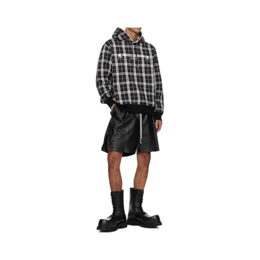 Terry Cloth Plaid Hooded Sweatshirt