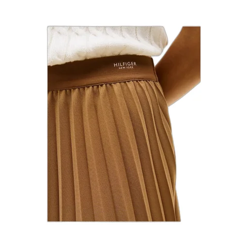 Logo Waistband Pleated Midi Skirt