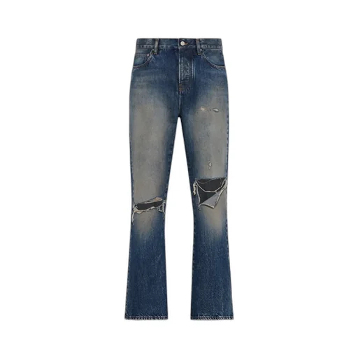 Ripped-Knees Bootcut Denim Jeans