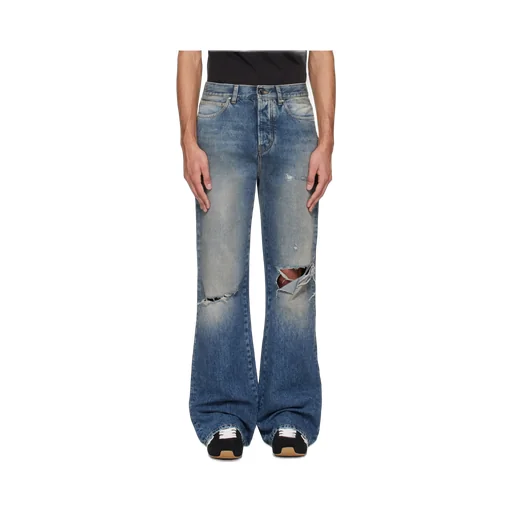 Ripped-Knees Bootcut Denim Jeans
