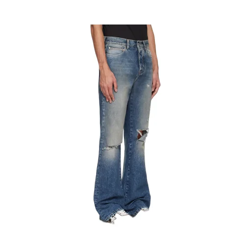 Ripped-Knees Bootcut Denim Jeans