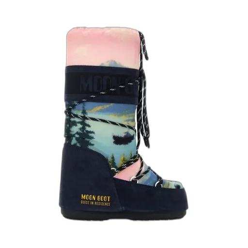 Printed Canvas And Suede Moon Boot X Guest In Residence Icon Boots