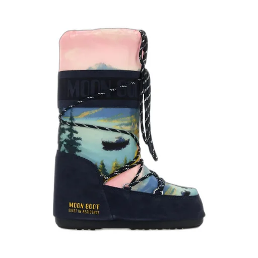Printed Canvas And Suede Moon Boot X Guest In Residence Icon Boots