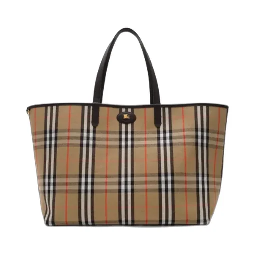 Burberry Ekd Patch Checked Reversible Tote Bag