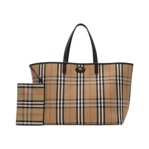 Burberry Ekd Patch Checked Reversible Tote Bag