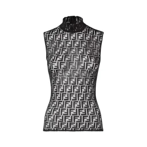 Fendi Monogrammed High-Neck Sleeveless Top
