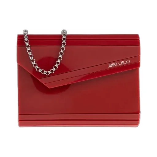 Jimmy Choo Logo Printed Chained Mini Clutch Bag