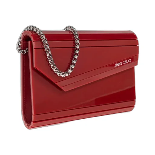 Jimmy Choo Logo Printed Chained Mini Clutch Bag