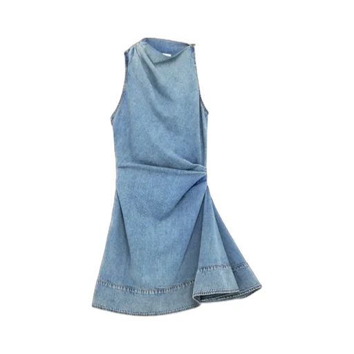 Alexander Mcqueen Denim Asymmetric Mini Dress