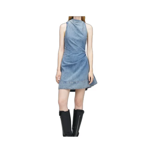 Alexander Mcqueen Denim Asymmetric Mini Dress
