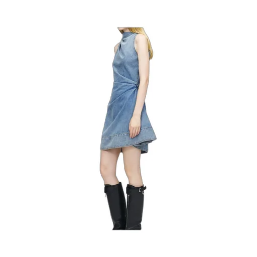 Alexander Mcqueen Denim Asymmetric Mini Dress