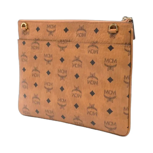 Mcm Logo Patterned Zipped Clutch Bag