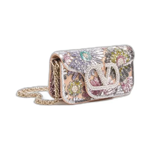 Valentino Garavani Locò Small Embroidered Shoulder Bag With Jewel Logo