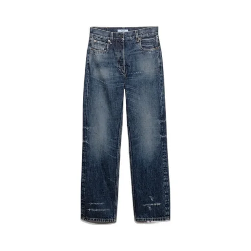 Prada Straight-Leg Distressed Denim Jeans
