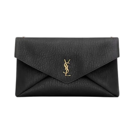 Saint Laurent Logo Plaque Foldover Top Clutch Bag