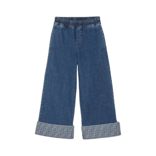 Fendi Kids Logo Cuff Wide-Leg Jeans