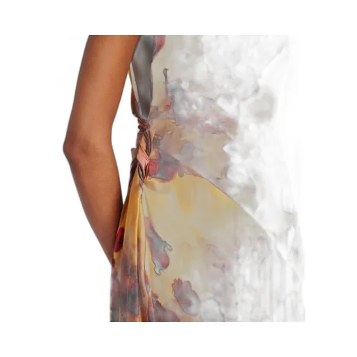 Gathered Lace-Trimmed Silk Satin Gown