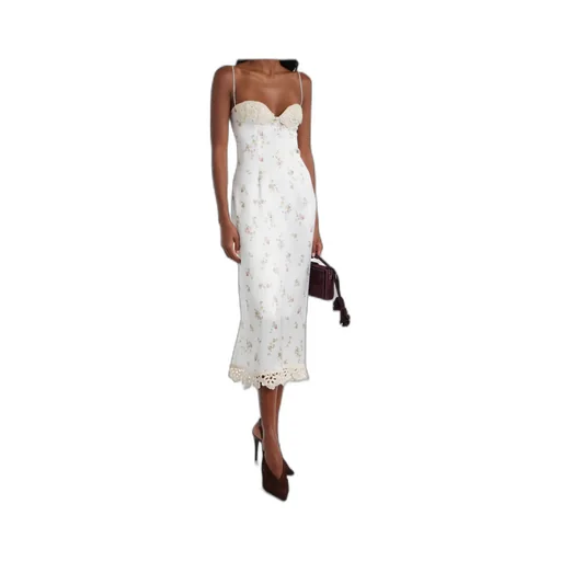 Floral Crochet-Trimmed Silk Slip Dress