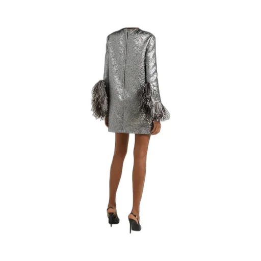 Feather-Trimmed Lame Minidress