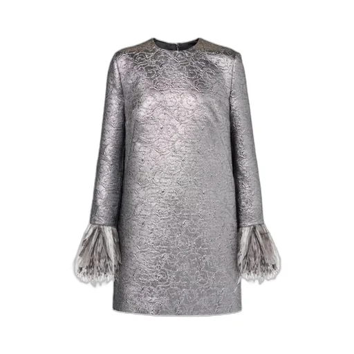 Feather-Trimmed Lame Minidress