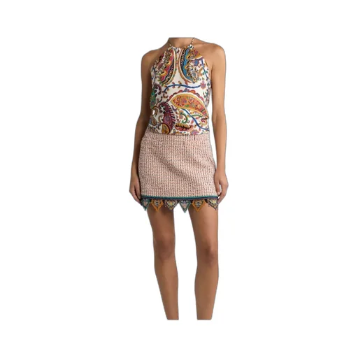 Silk Top With Halterneck And Floral Paisley Motif