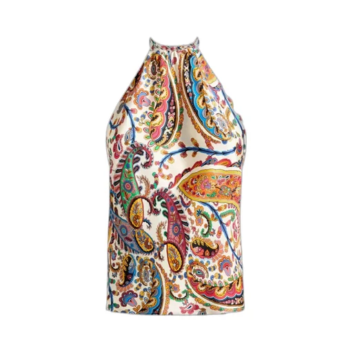 Silk Top With Halterneck And Floral Paisley Motif