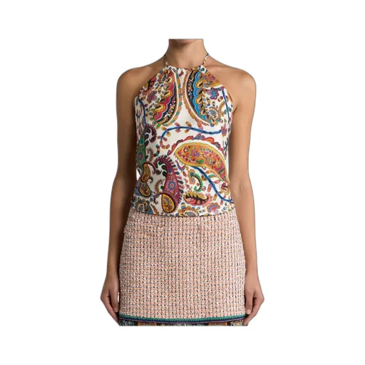 Silk Top With Halterneck And Floral Paisley Motif