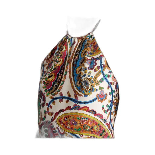 Silk Top With Halterneck And Floral Paisley Motif