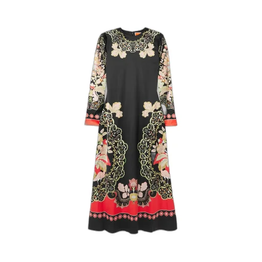 Clingy Swing Placed Long-Sleeve Maxi Dress
