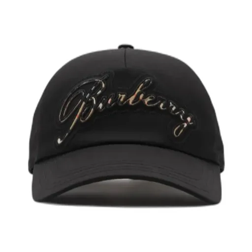 Burberry Check Cursive Logo Gabardine Baseball Cap