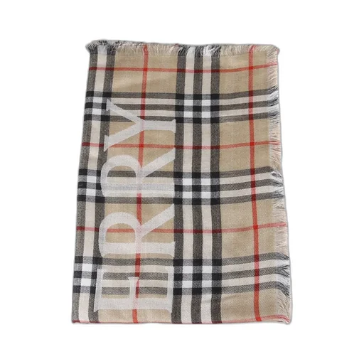 Burberry Logo Printed Checked Fringed Scarf