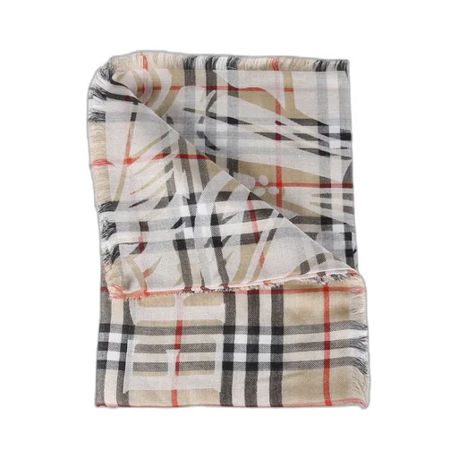 Burberry Logo Printed Checked Fringed Scarf