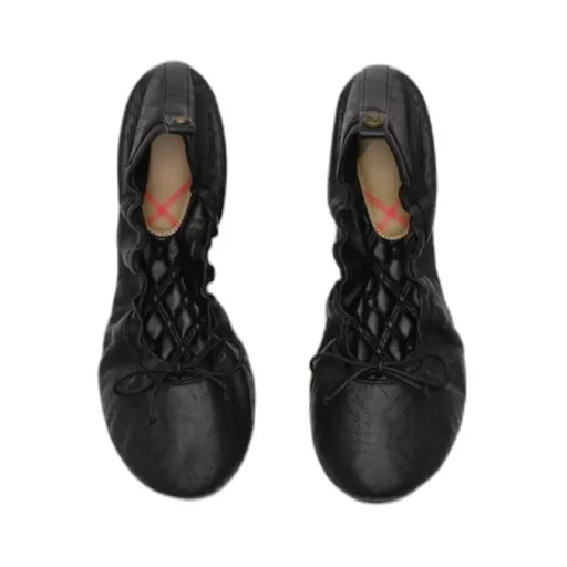 Check Leather Fawn Ballerinas​