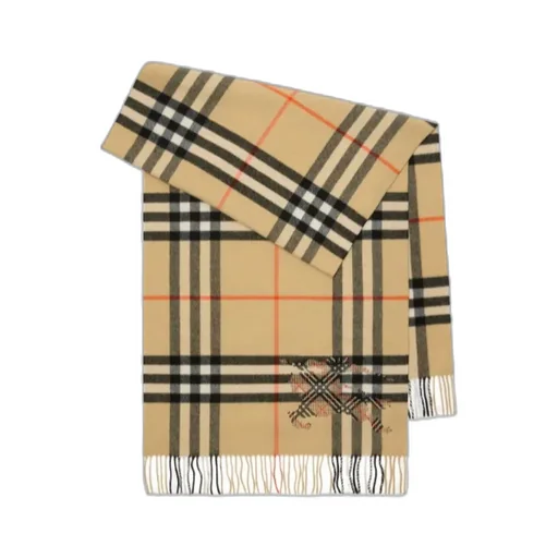 Burberry Wide Cross Stitch Ekd Check Fringed Scarf