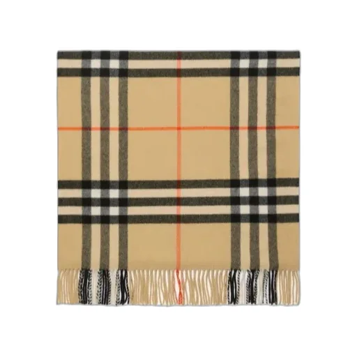 Burberry Wide Cross Stitch Ekd Check Fringed Scarf