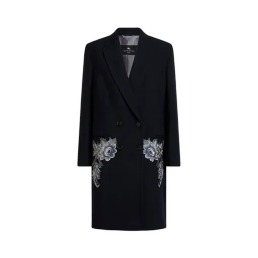 Double-Breasted Coat With Floral Embroidery