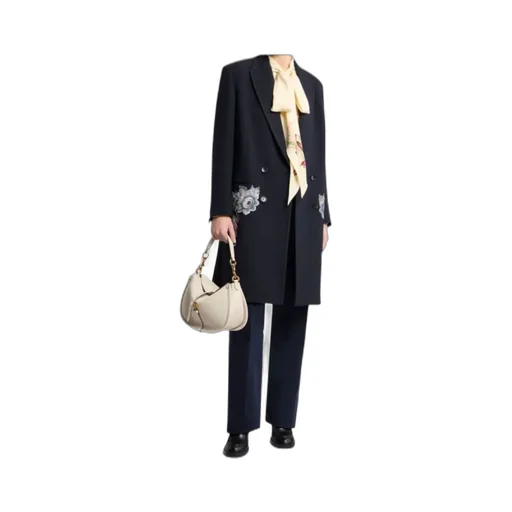 Double-Breasted Coat With Floral Embroidery